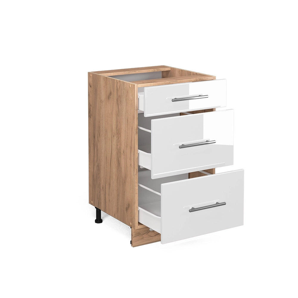 Mobiletto base per cucina Fame-Line Bianco lucido/Rovere dorato 50 cm, PL Marmo Vicco