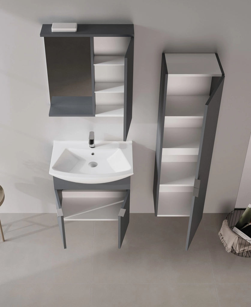 Mobile da bagno con specchio "Purus 65" - 63 x 18 x 68 cm - Antracite opaco