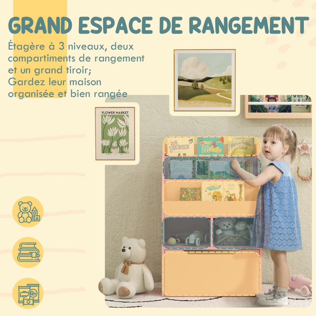 Libreria con cassetto e ripiani ¨C Xylo ¨C Legno rosa 3 livelli