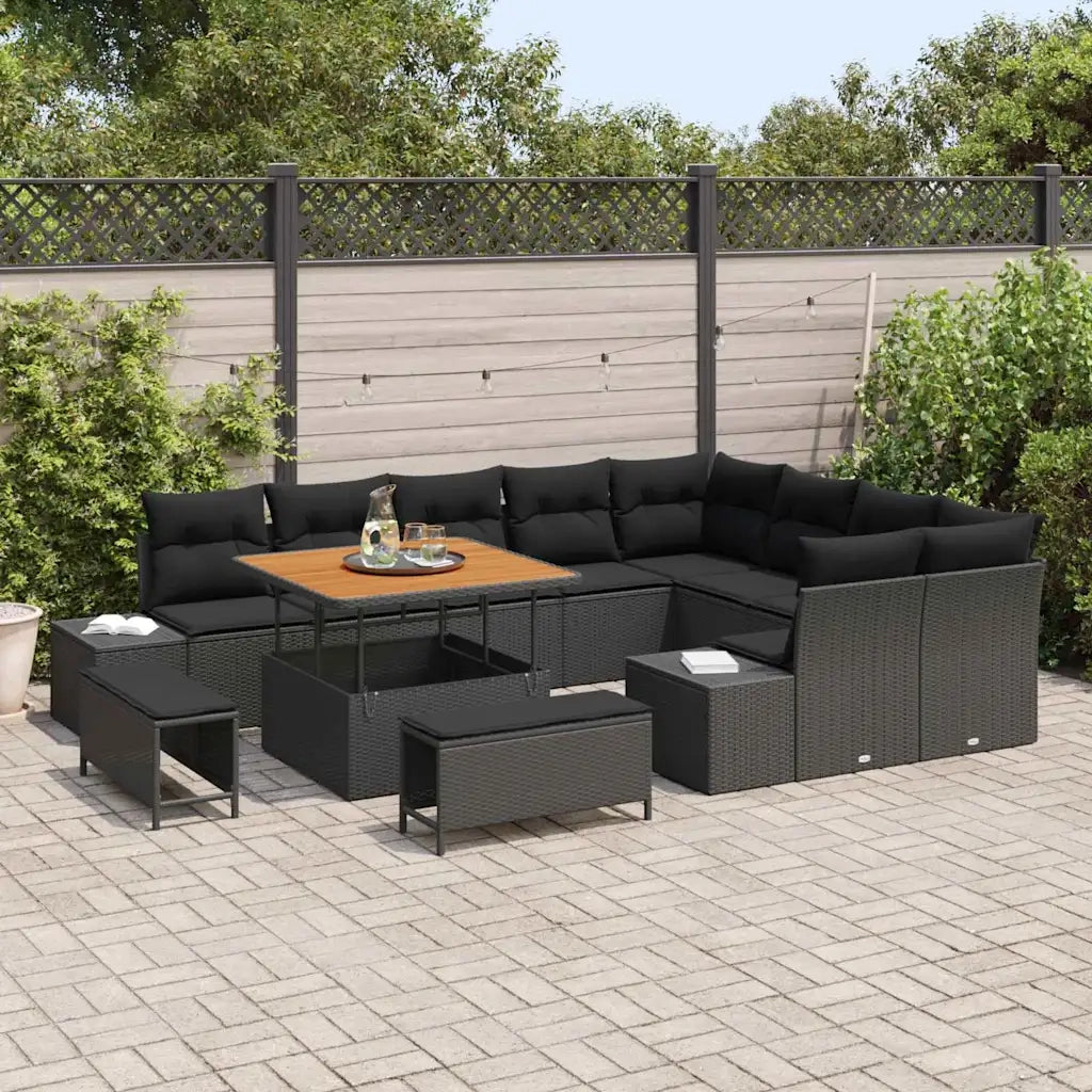 Set Divano da Giardino con cuscino 12 pcs Nero polyrattan 3362814
