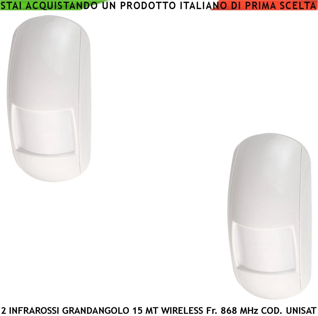 Infrarosso Allarme Wireless Grandangolo da Interno 15 Metri 2 Pezzi Rileva Movimento Estranei Antifurto Radio Bidirezionale Codice UNISAT2 Anti Jamming Antimanomissione Sensore Volumetrico look down