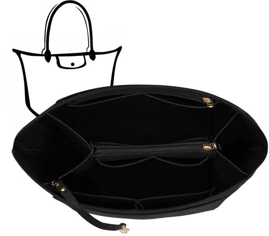 Organizzatore per borsa in pelle di pecora con chiusura a chiave e contenitore in borsa (nero, S)