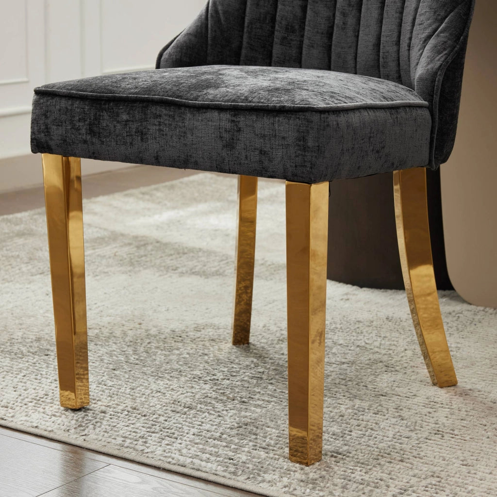 Sedie da Pranzo Imbottite in Velluto con Gambe Dorate ¨C MINIMAL ¨C Set 2, Nero
