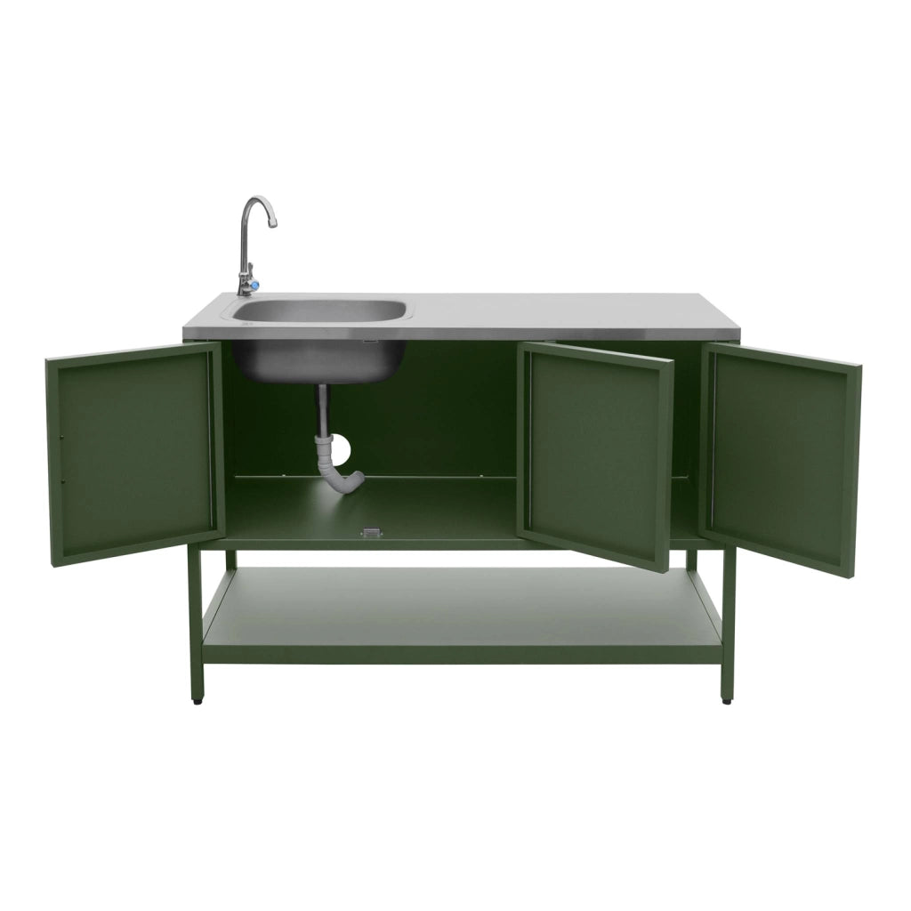 Cucina esterna, 2 moduli e barbecue a carbone con lavandino, verde