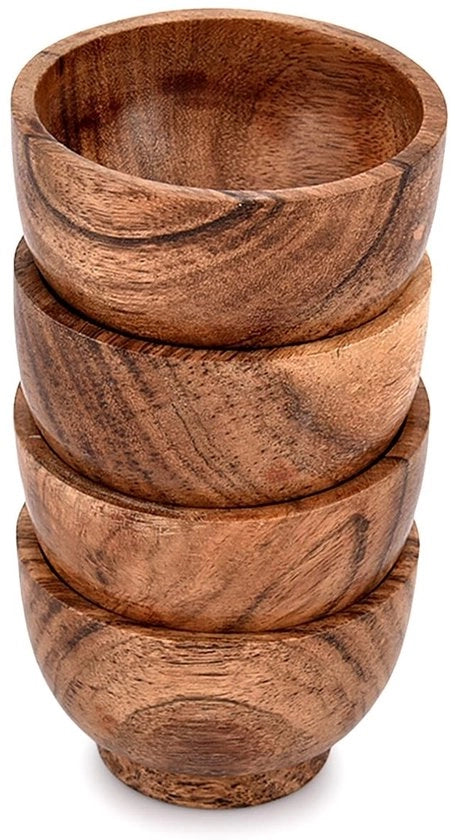 Set di Piatti a Cuscino in Acacia per Spezie e Salsa di Dips