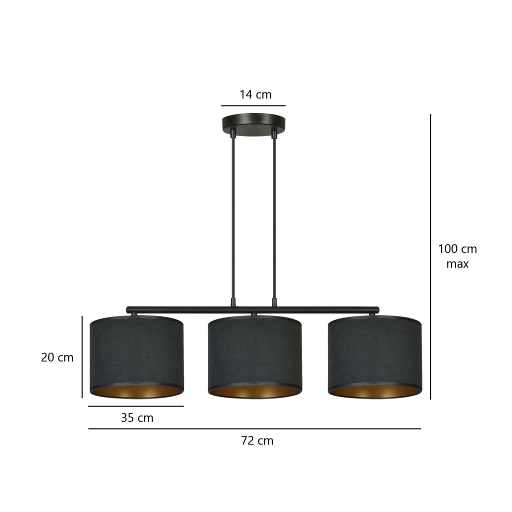 Lampadario Emibig Hilde 3 luci E27 nero oro 72cm H100cm