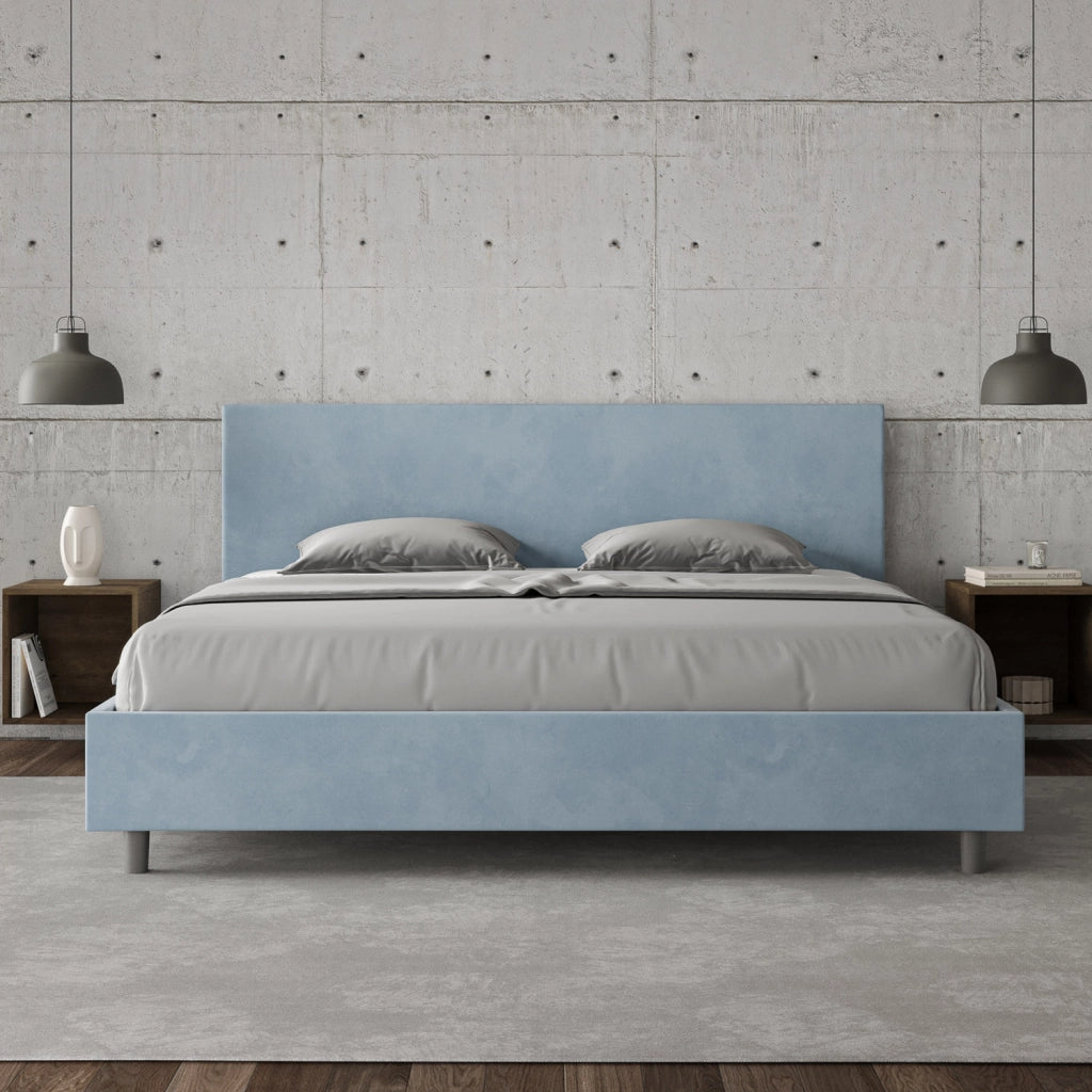 BS COM Letto matrimoniale king size contenitore imbottito 200x200 microfibra azzurro