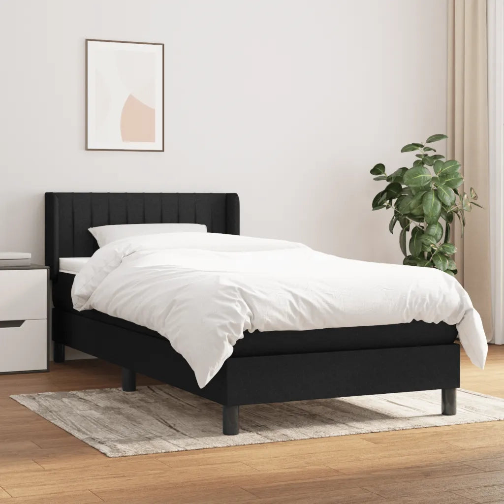 Giroletto a Molle con Materasso-Struttura Letto Nero 100x200 cm in Tessuto 624341