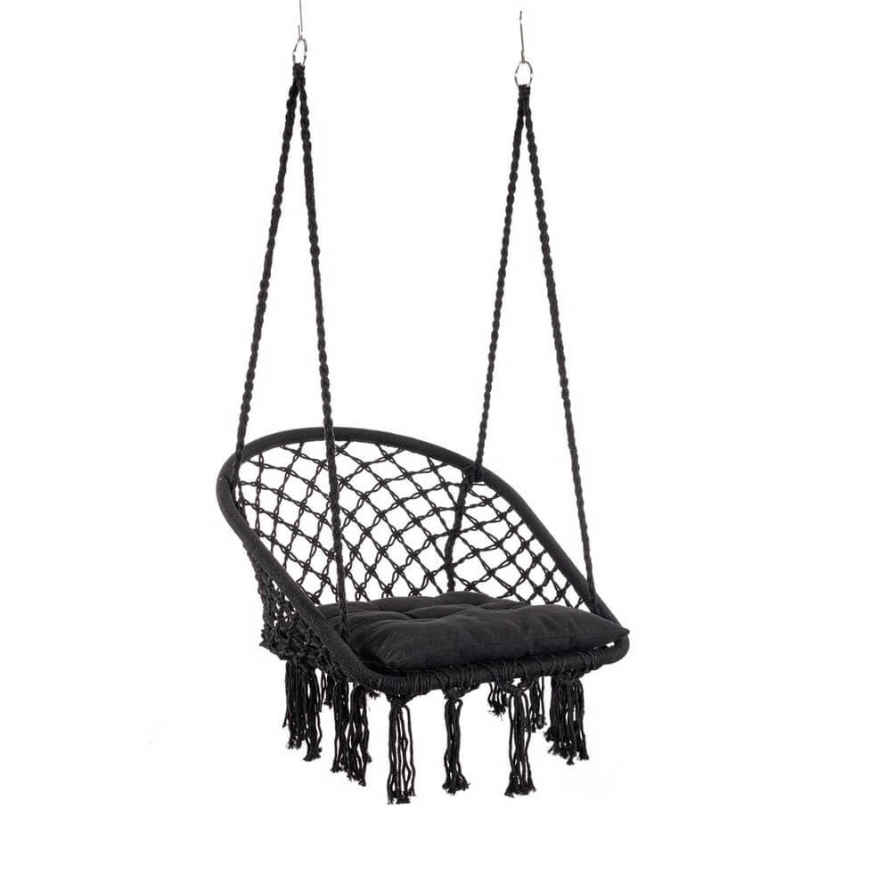 Poltrona Amaca Pensile in Macramé con Cuscino e Frange - MONTANA