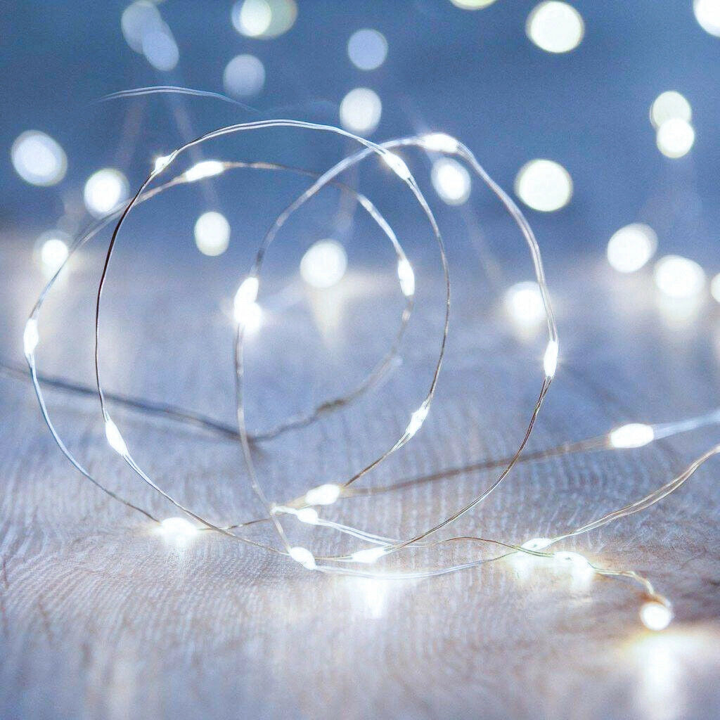 Luci di natale 100 micro led batteria 10 mt con telecomando esterno LUCE FREDDA