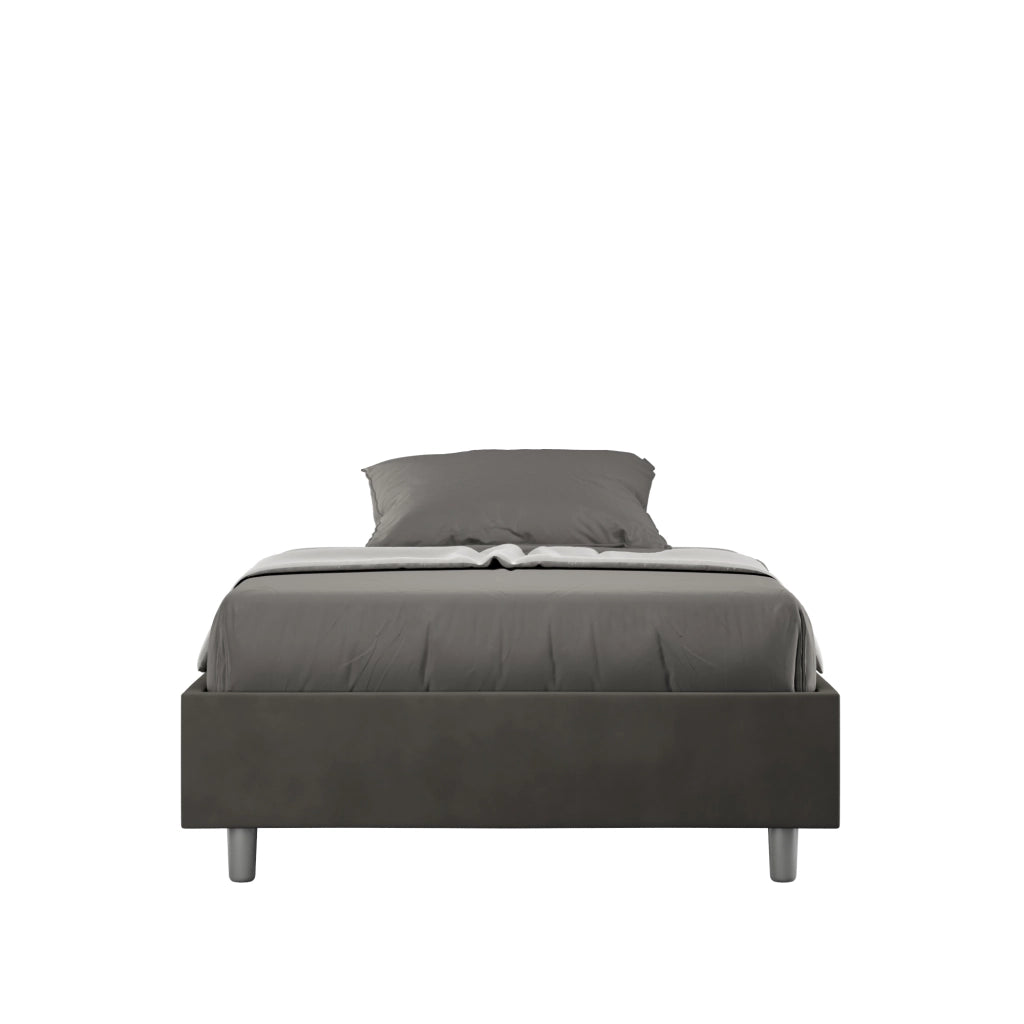 BS COM Letto una piazza e mezza con rete imbottito 110x200 microfibra grigio