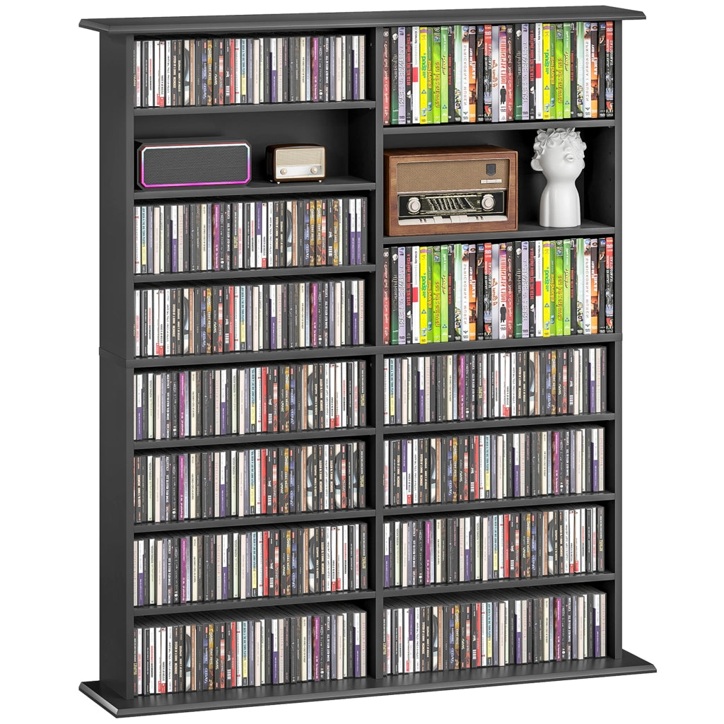 Libreria per CD e DVD ¨C Minimal ¨C 16 scomparti, 12 ripiani regolabili, nero