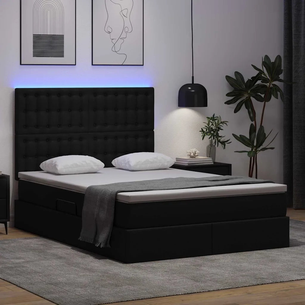 Letto con contenitore e LED Nero 140 x 190 cm Pelle Sintetica 3372301