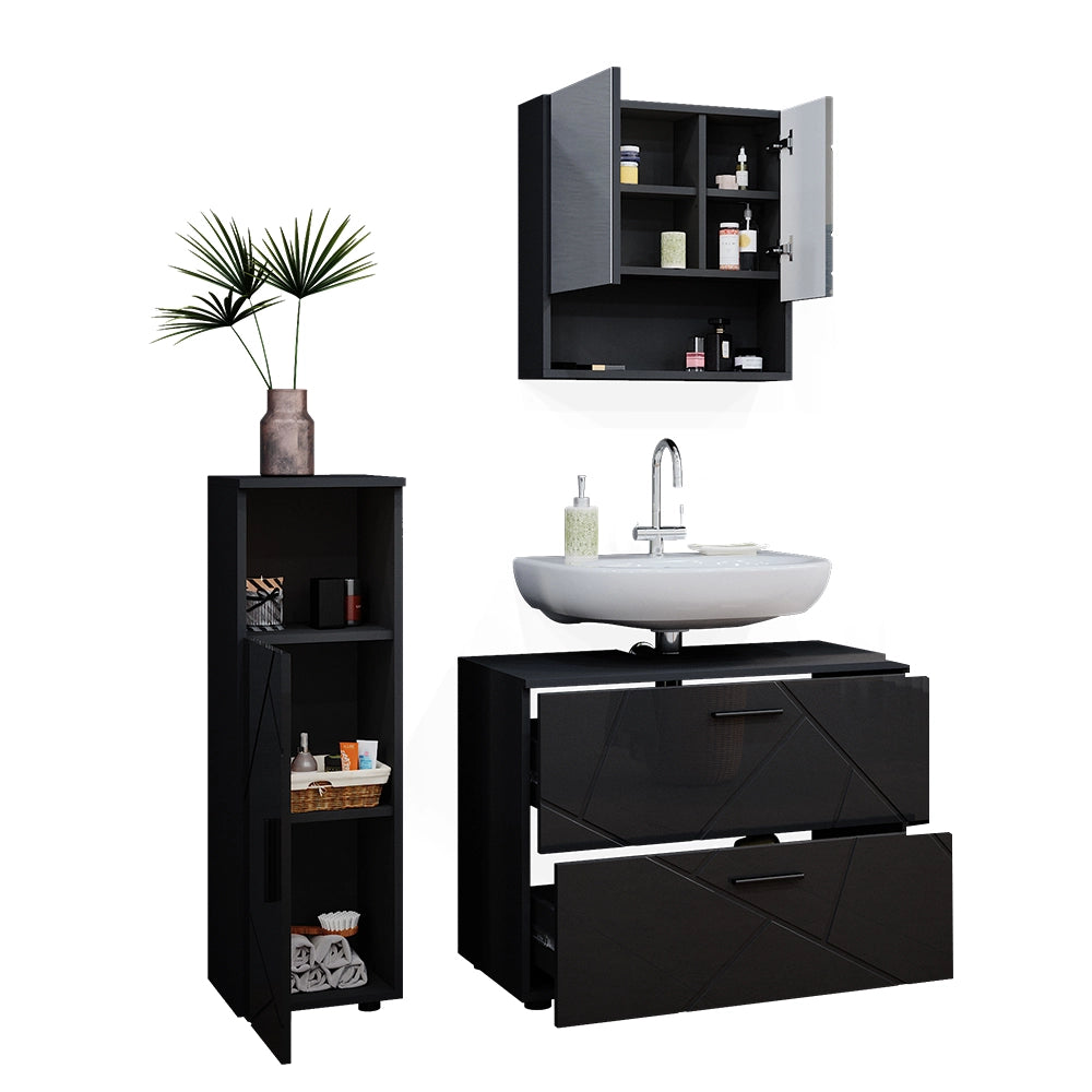 Vicco Set mobili bagno Antracite lucido 3 parti, con mobile midi
