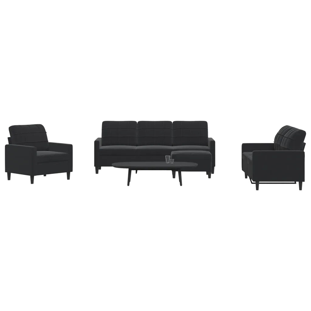 Set di Divani 4 pz con Cuscini Nero in Velluto