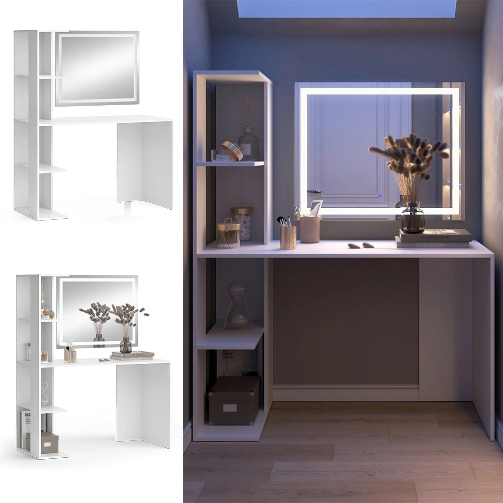 Vicco Tavolo da toeletta Bianco 122.2 cm con specchio a LED