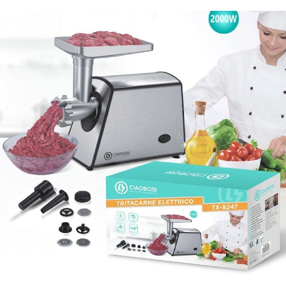Trade Shop - Tritacarne Elettrico Tx-8247 Accessori 2000 W Ideale Per Tritare Salsicce Kebbe -