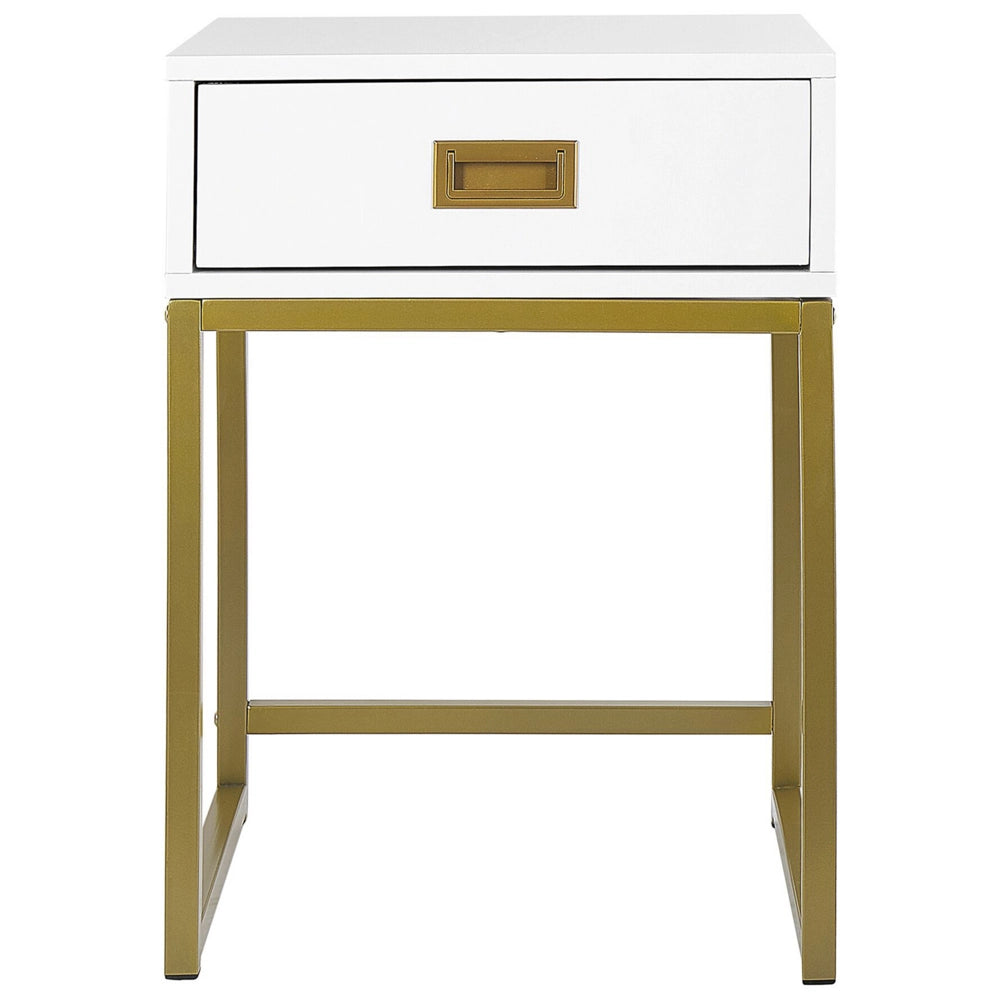 Comodino Bianco con Base in Metallo dorato Glamour