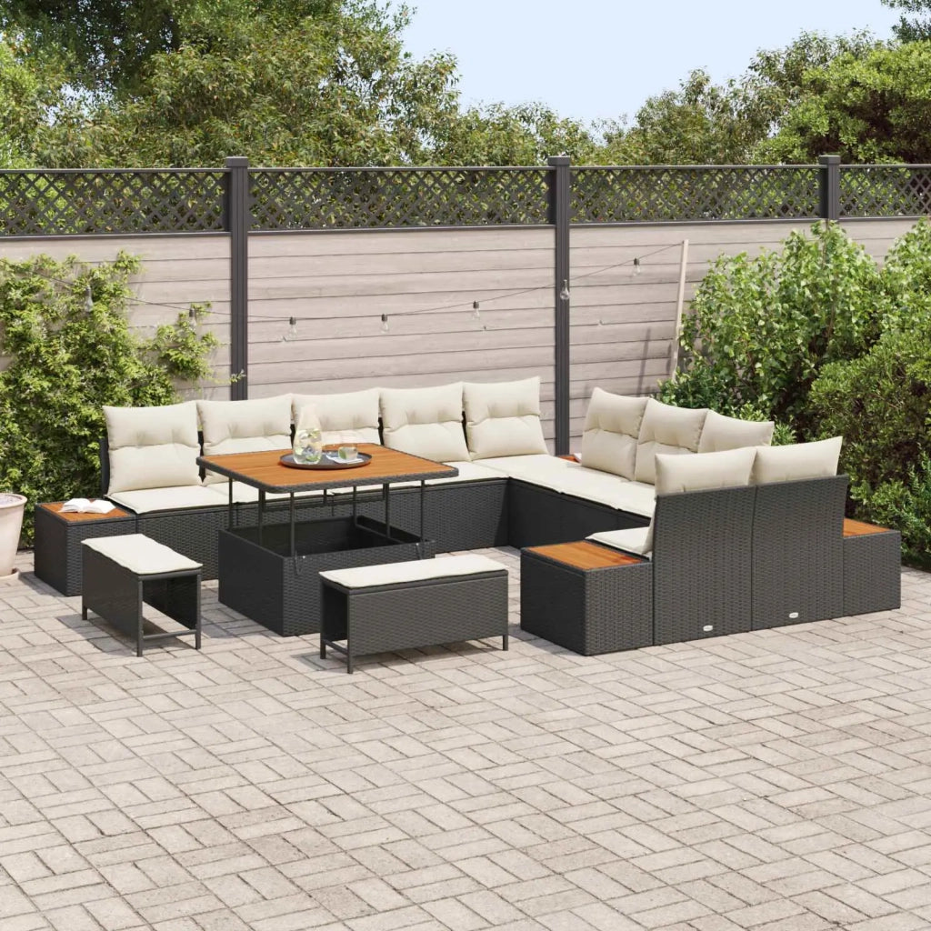 Set Divano da Giardino con cuscino 13 pcs Nero e Crema 3363355