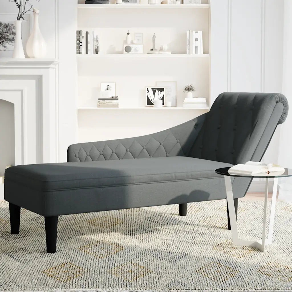 Sdraio con Cuscino e Bracciolo Destro in Tessuto Grigio Scuro 4009844