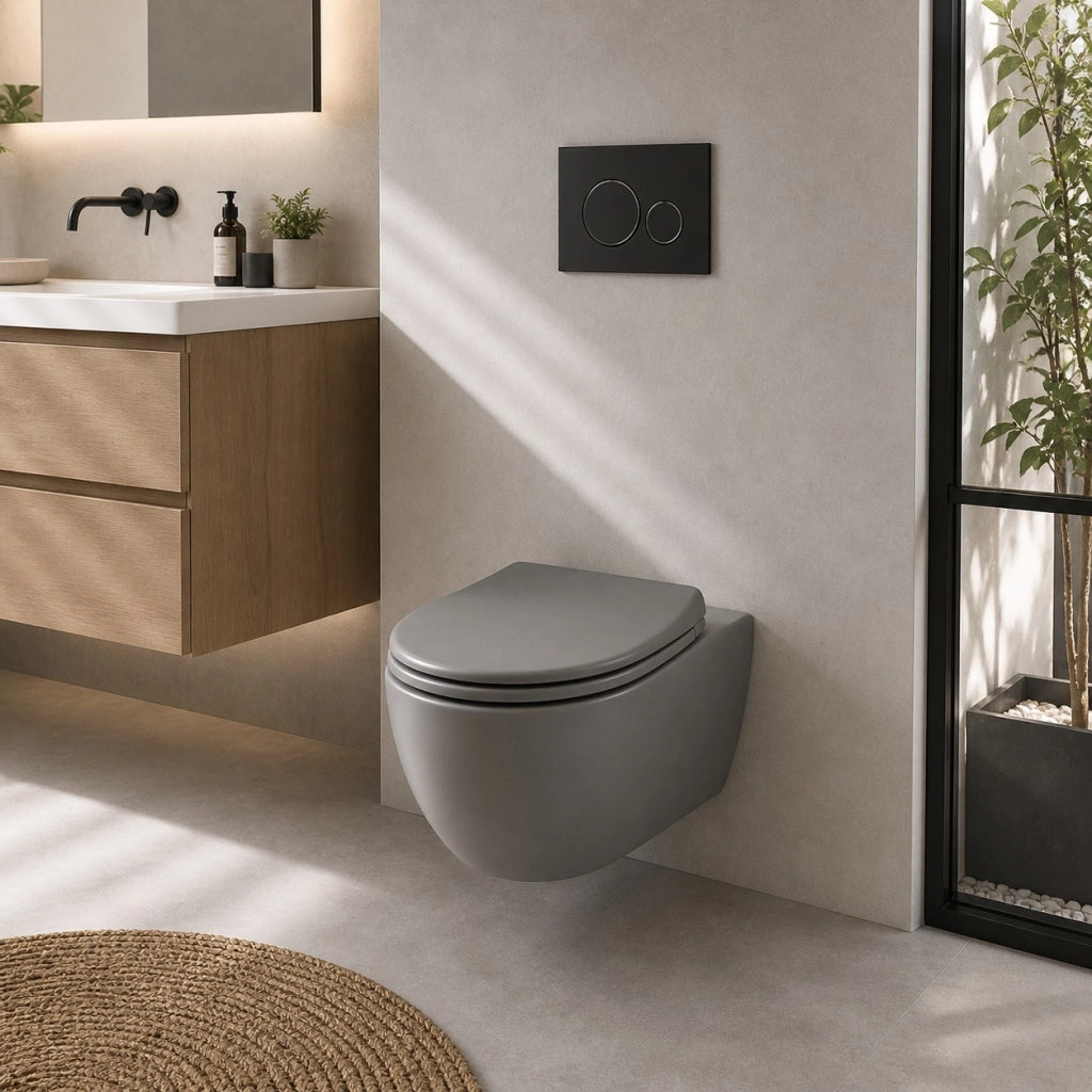Sedile Copriwater Universale MDF Grigio Satinato Con Cerniere Acciaio 94102