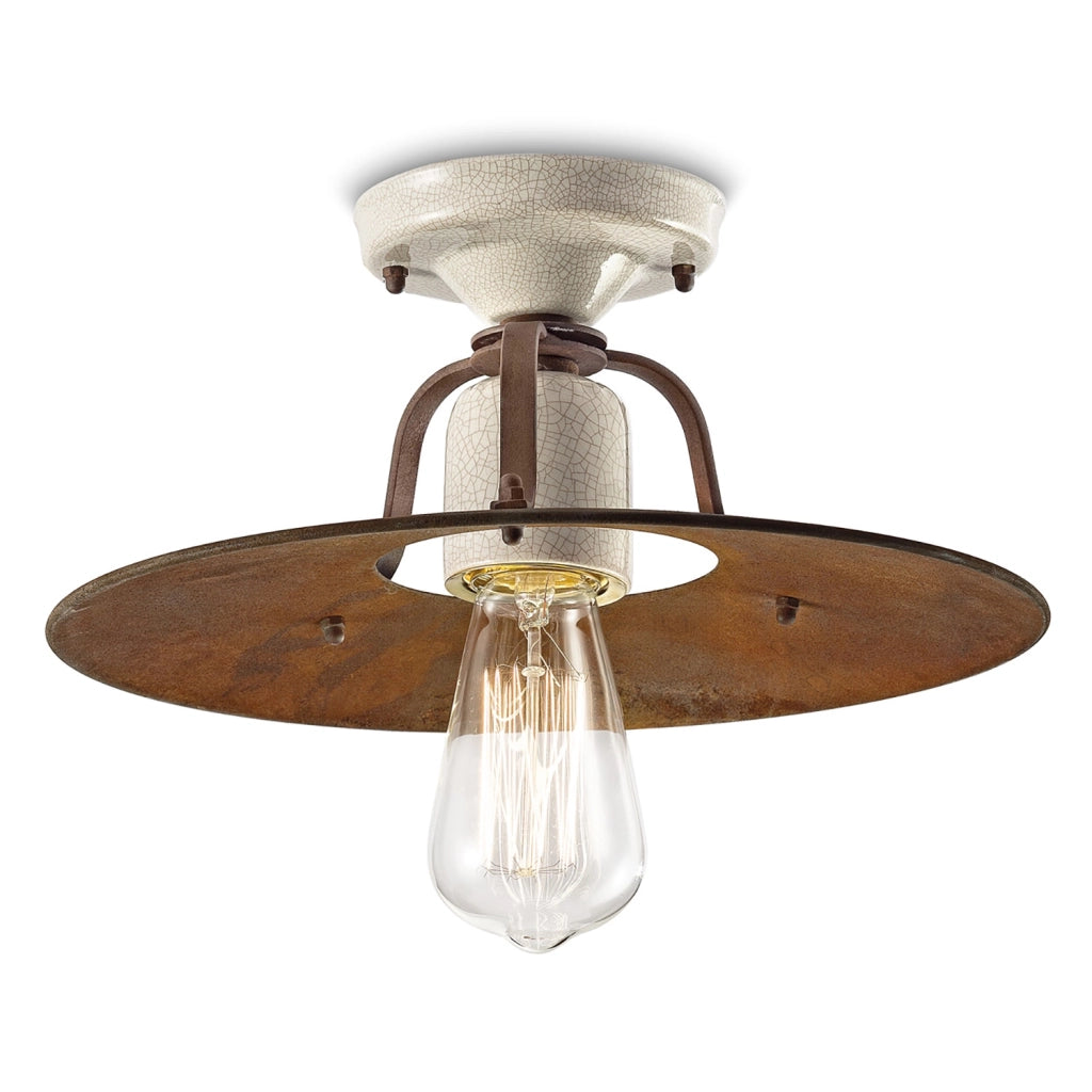 Plafoniera Vintage Grunge Ferro E Ceramica Craquele&apos 1 Luce E27 30Cm