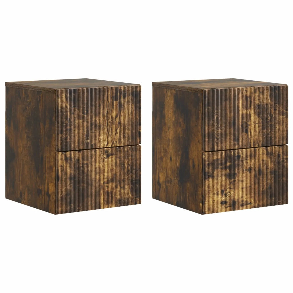 Set di 2 Comodini | Armadio da Notte | Mobiletto da notte a muro Rovere Fumo 33 x 34,5 x 40 cm