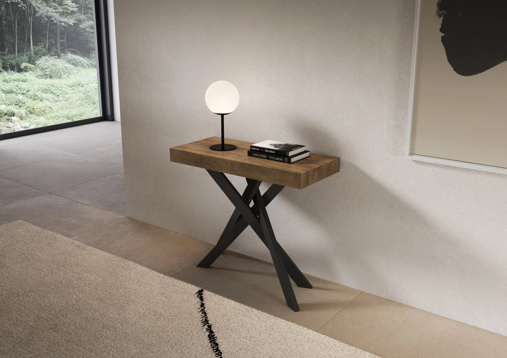 Consolle Allungabile 90-196x40x77 cm Saki Small Noce Gambe Antracite