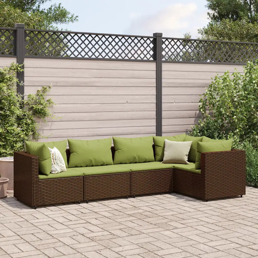 Set Divani da Giardino 5 pz con Cuscini Marrone in Polyrattan