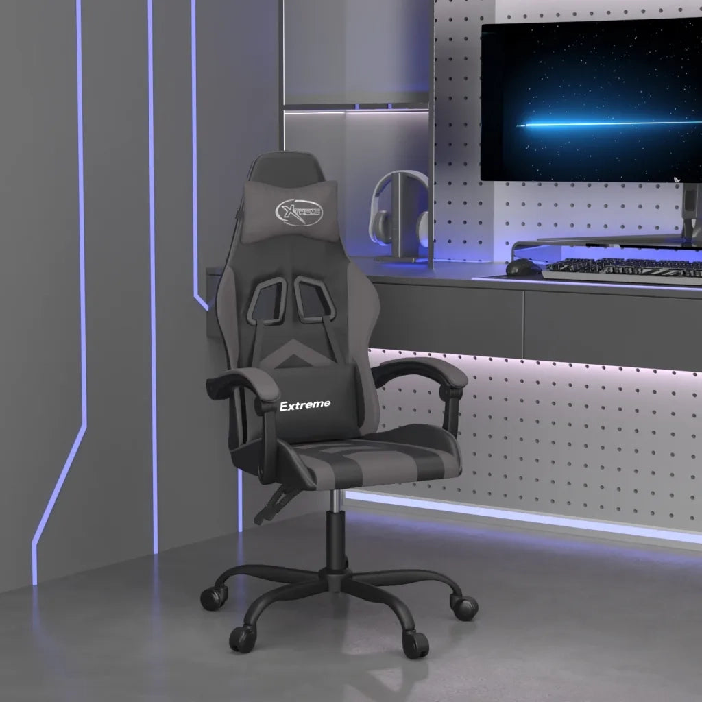 Sedia da Gaming Girevole Nera e Grigia in Similpelle 349595