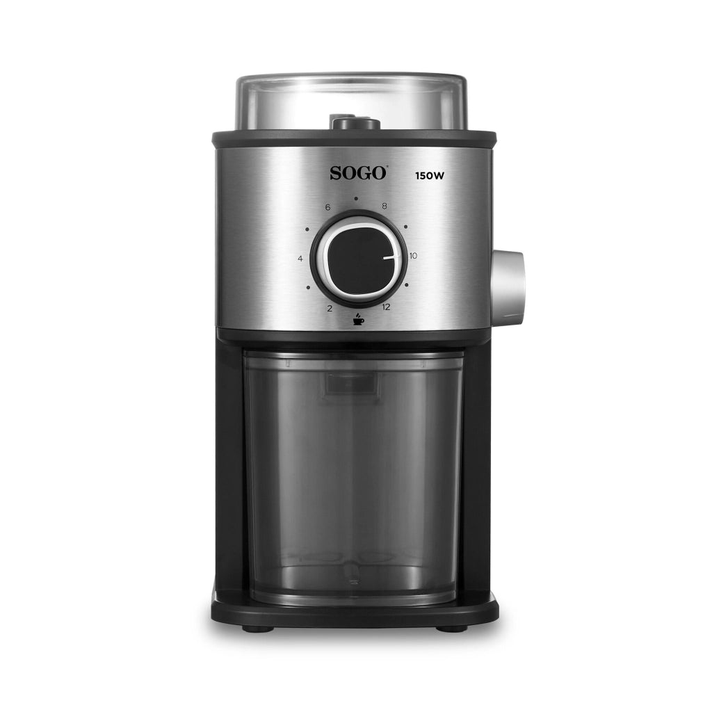 Macinacaffè elettrico con macine in acciaio 14 livelli di macinatura, capacità 200g chicchi selezione 2-12 tazze - Sogo