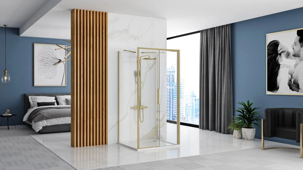Cabina Doccia A Parete Rea Rapid Slide Brush Gold 110x100