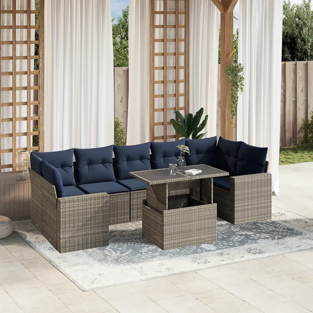 Set Divani da Giardino 8 pz con Cuscini Grigio in Polyrattan 3267151