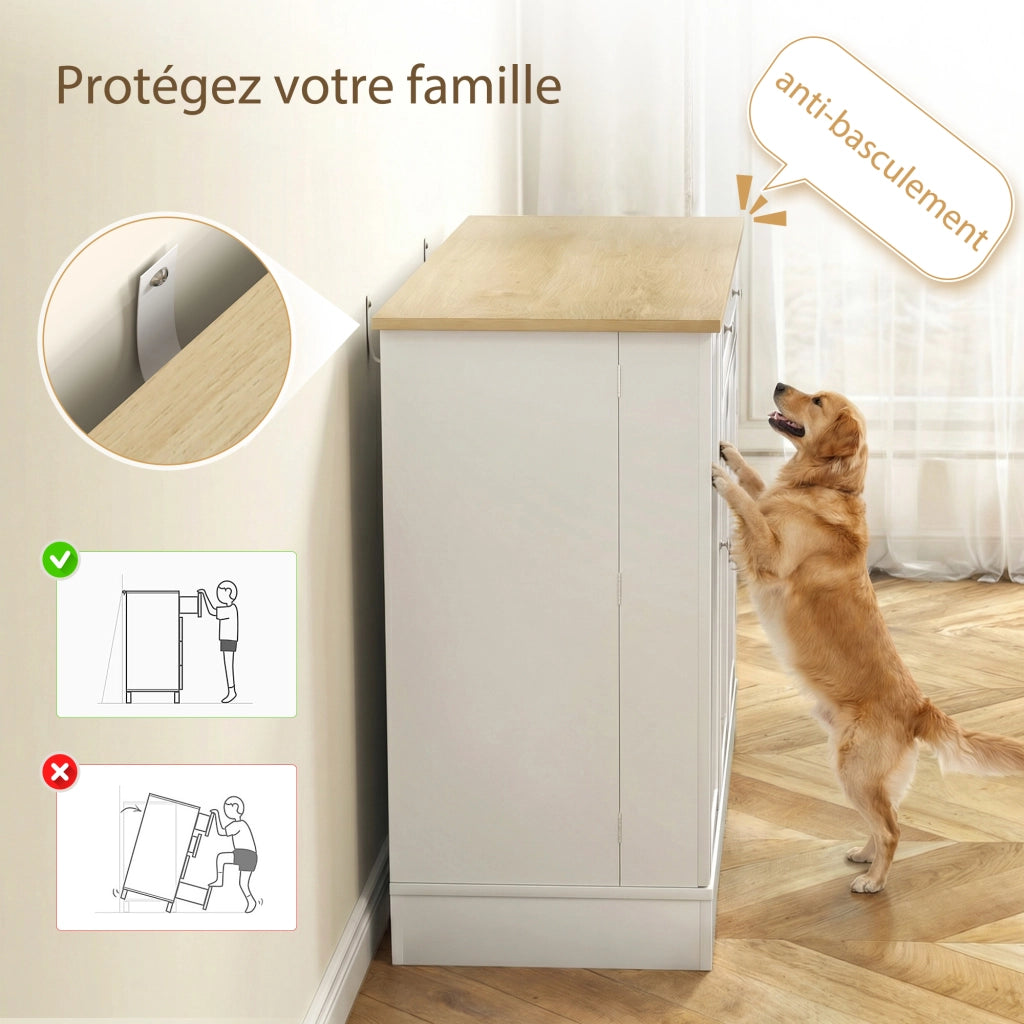 Mobile buffet cucina ¨C Xylo ¨C bianco 105x40x83cm con 3 ante, cassetto e ripiani
