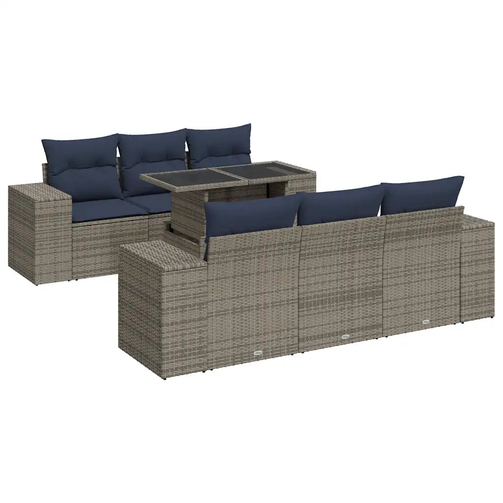 Set Divani da Giardino 7pz con Cuscini Grigio Polyrattan Acacia 3326742