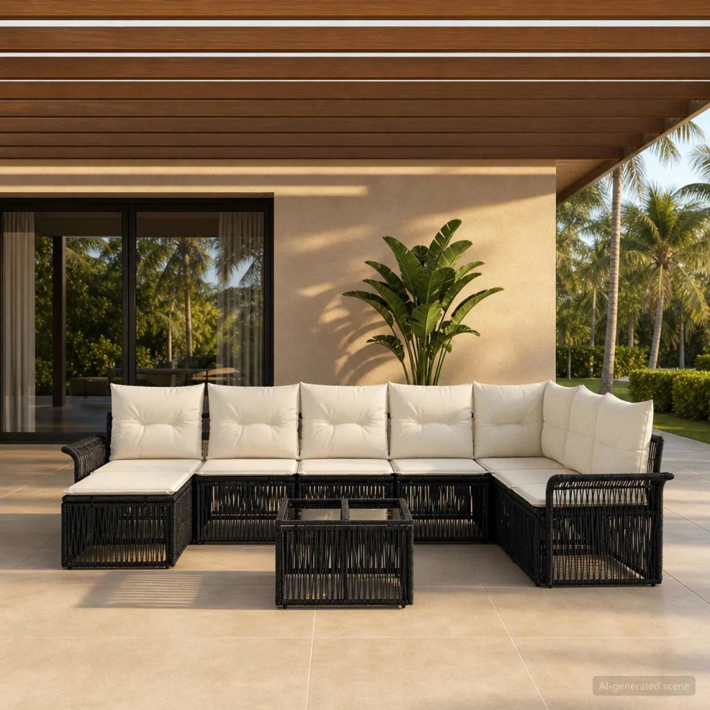 Set Divano da Giardino 9 pcs Nero polyrattan 3434923