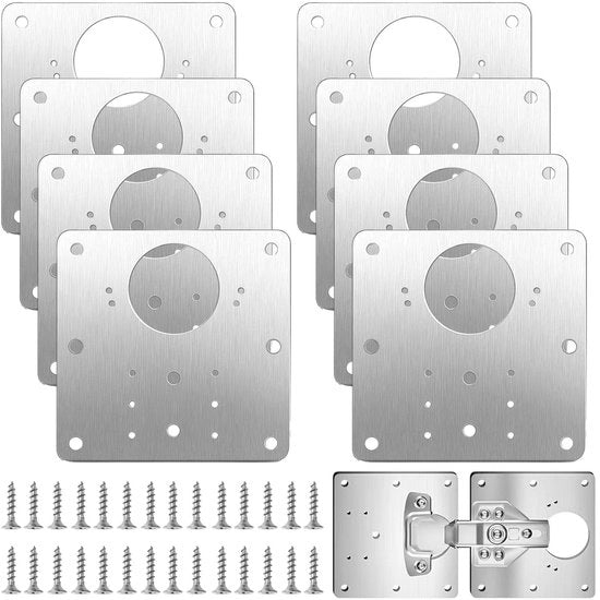 Set di riparazione per cardini 8 pezzi - Piastra di cardine - Cardine per cucina - Viti - Mobili per la casa - 9 x 9 cm - Piastra di cardine
