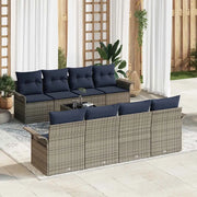 Set Divano da Giardino 9 pcs Grigio e Blu Navy polyrattan 3353964
