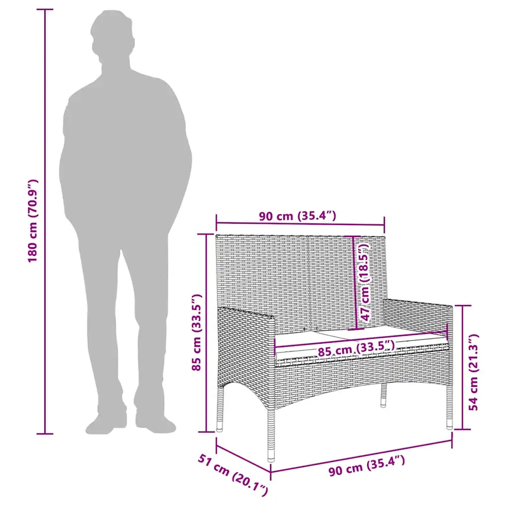 Panca da Giardino a 2 Posti con Cuscini in Polyrattan Marrone 319487