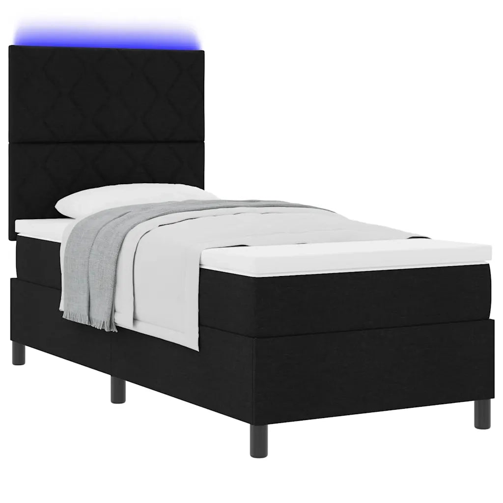 Letto a molle con materasso con led Nero 100 x 200 cm Tessuto