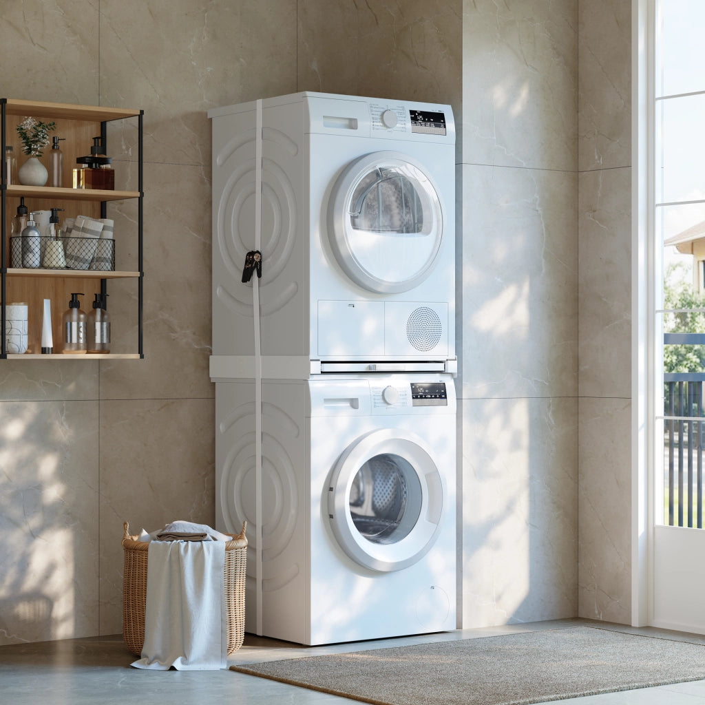 Kit di Sovrapposizione Buxton per Lavatrice e Asciugatrice con Ripiano - Bianco [en.casa]