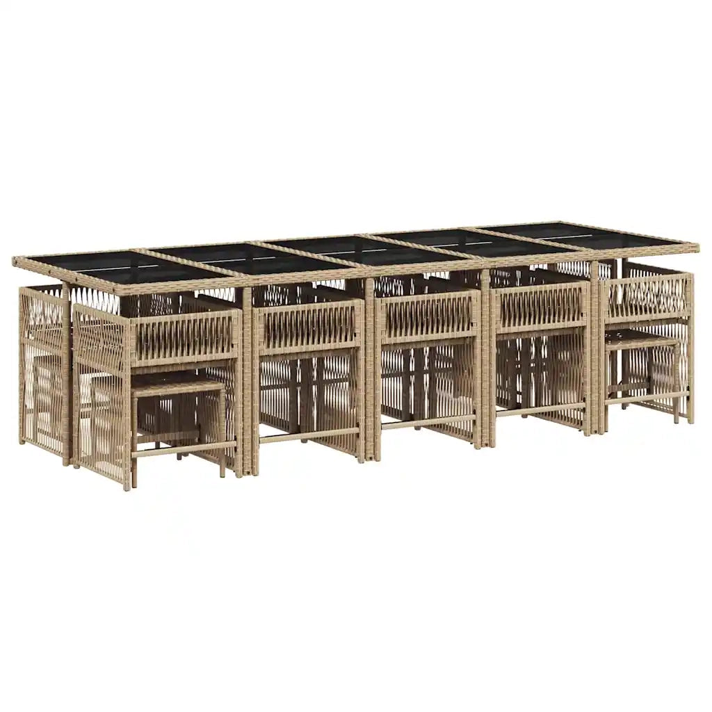 Set da Pranzo da Giardino 15 pz con Cuscini Beige in Polyrattan 3211714