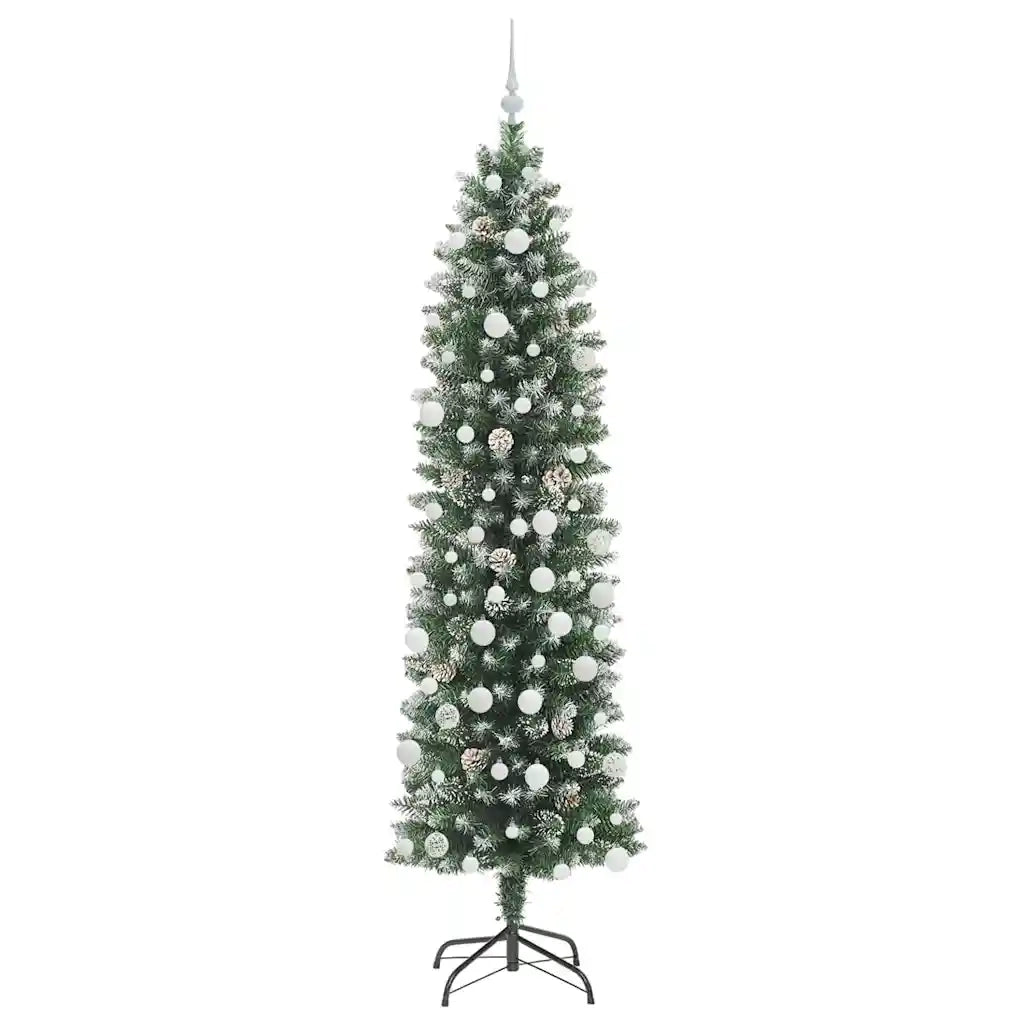 Albero di Natale | Decorazioni natalizie Artificiale Sottile Verde e Bianco 210 cm