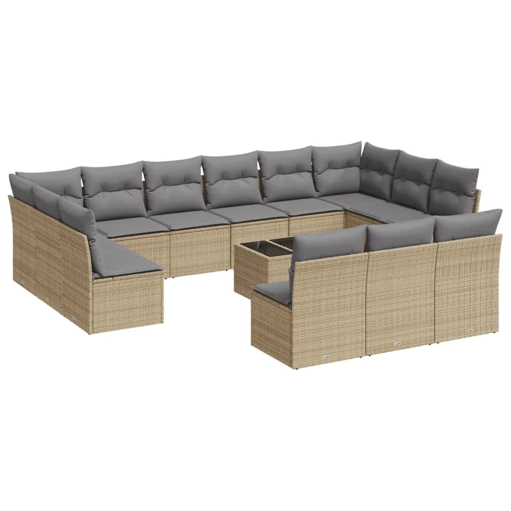 Set Divani da Giardino 14pz con Cuscini in Polyrattan Beige 3250238