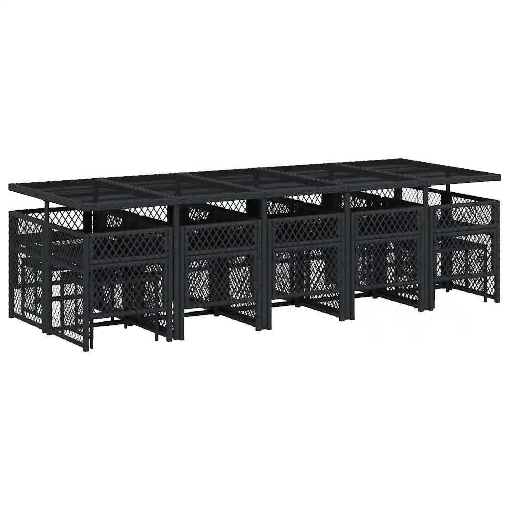Set da Pranzo da Giardino 15 pz con Cuscini Nero in Polyrattan