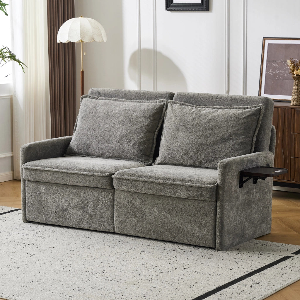 Divano letto con cuscini e USB ¨C Minimal ¨C 3 in 1, schienale regolabile, contenitore, chenille, grigio