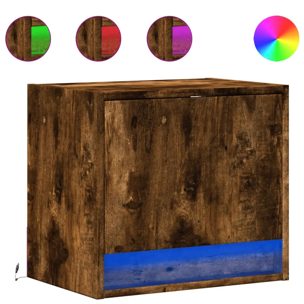 Comodini a Parete con luci LED 2 pz Rovere Fumo 852084