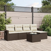 Set Divano da Giardino 6 pz con Cuscini Marrone in Polyrattan