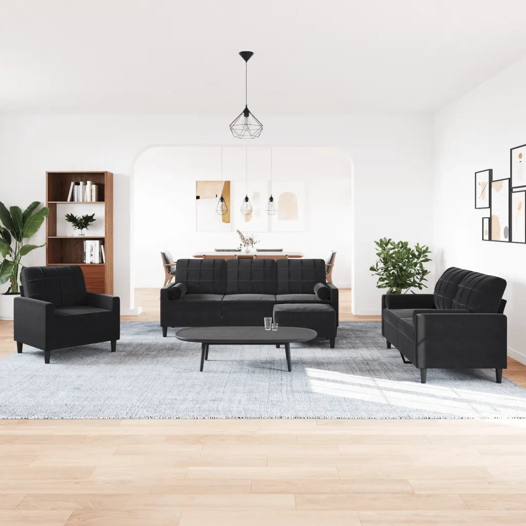 Set di Divani 4 pz con Cuscini e Rinforzi Nero in Velluto 3278386