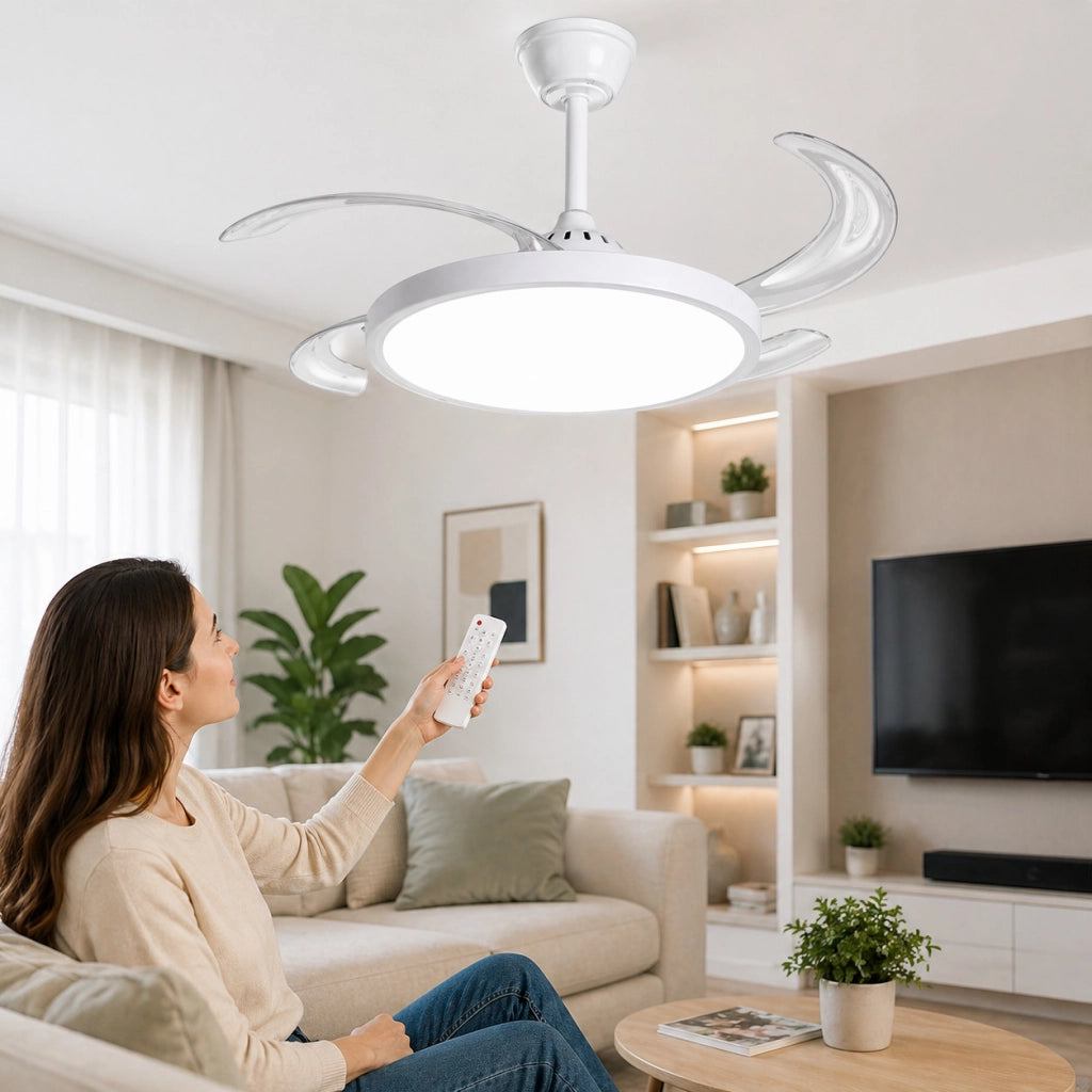 VENTILATORE SOFFITTO LUCE LED 80W PALE SCOMPARSA 48" TELECOMANDO SJ-198 CB001